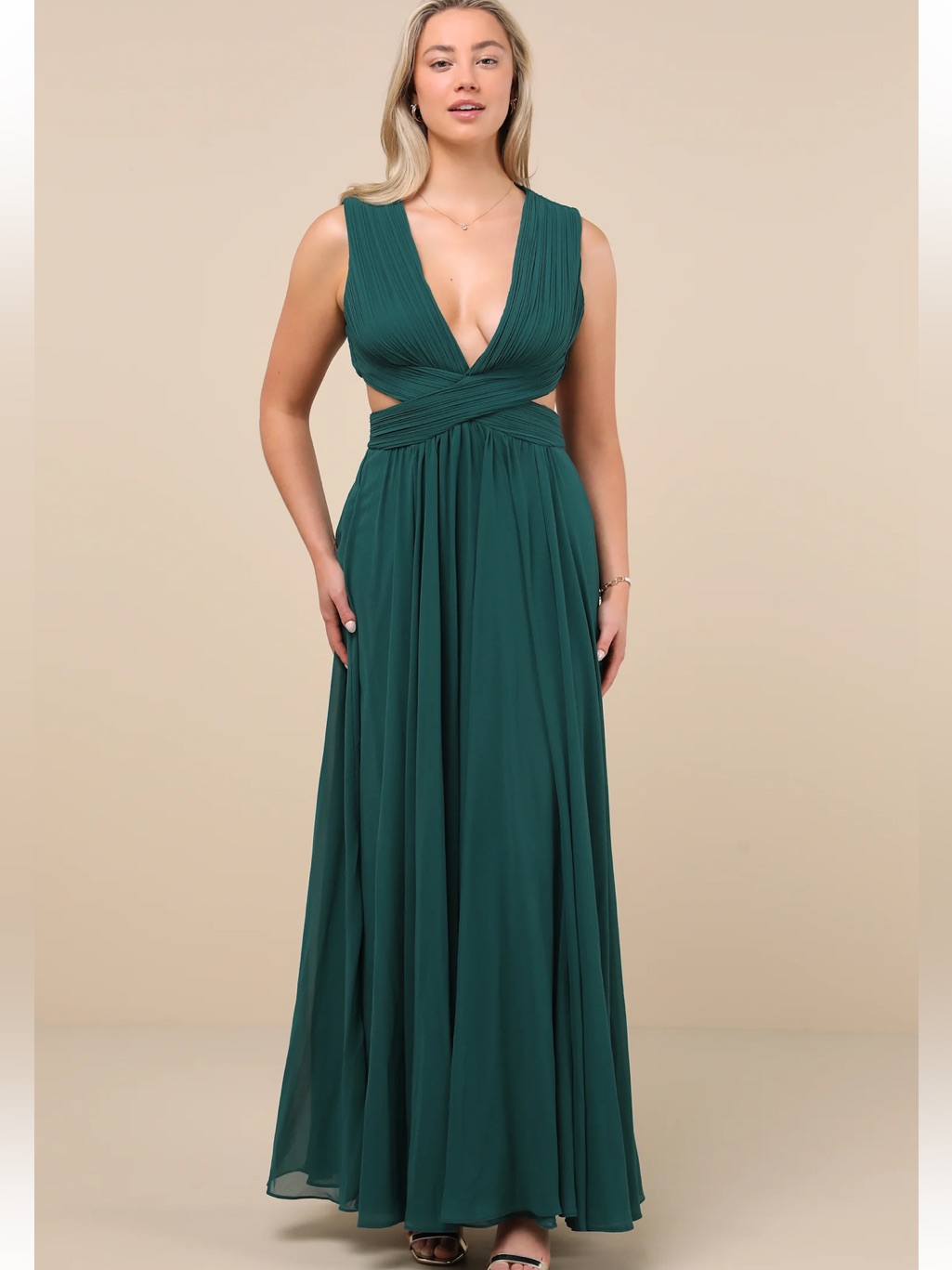 Lulu's Green Deep V Maxi Dress With Twist Waist